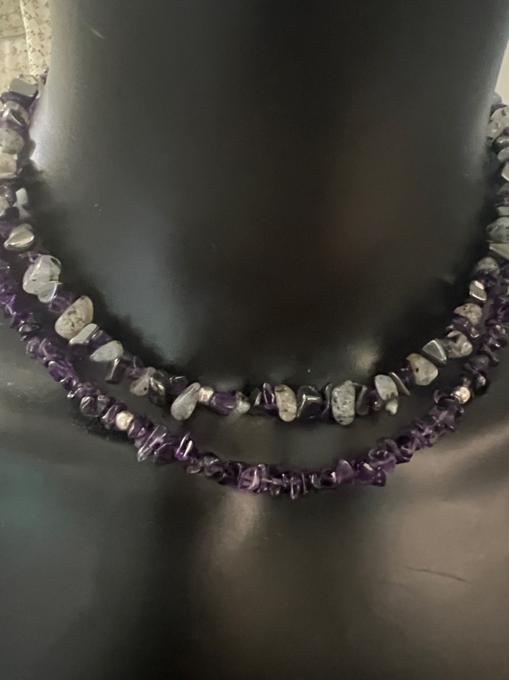 Vintage Double-Strand Purple Amethyst Chip 925 Necklace